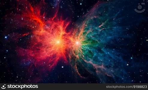 abstract colorful celestial collision between two stars in space generative ai.