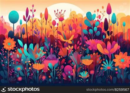 Abstract colorful colors Illustration of flower meadow . Concept nature wallpaper. Generative AI.