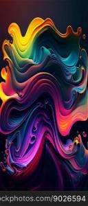 Abstract colorful gradient fluid grow in the dark. illustration.