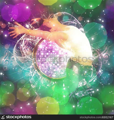 Abstract colorful musical background with male dancer.
