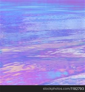 Abstract colorful neon glowing background of the water surface, reflecting pink-blue-lilac colors of the sunset sky. Digital art post-processing backdrop for print and web design and wallpapers.