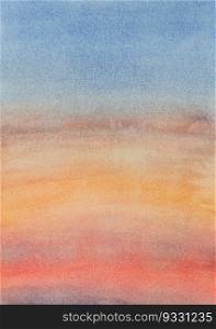 Abstract colorful twilight sky with clouds watercolor painting  background. Hand drawn on paper with texture illustration
