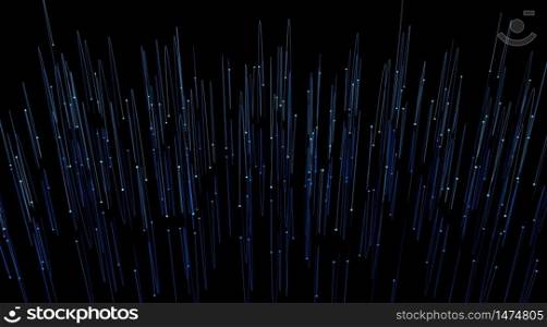 Abstract composition formed by a group of blue lights that jump on a blue reflective surface leaving traces of blue and green straight lines on a black background. 3D Illustration. Abstract composition formed with blue lights jumping on a blue reflective surface leaving traces of blue and green straight lines on a black background. 3D Illustration