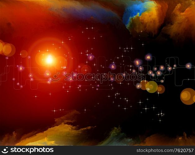 Abstract composition of fractal nebula, virtual network and lights on the subject of modern technology, science and education