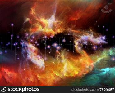 Abstract composition of fractal nebula, virtual network and lights on the subject of modern technology, science and education