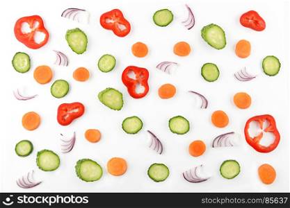 Abstract composition of vegetables. Vegetable pattern. Food background.Flat lay.