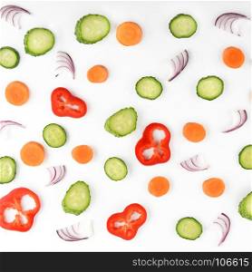 Abstract composition of vegetables. Vegetable pattern. Food background. Flat lay,top view.