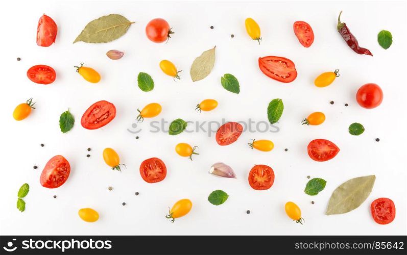 Abstract composition of vegetables. Vegetable pattern. Food background. Flat lay, top view.