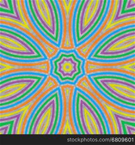 Abstract concentric pattern from colorful lines on gray background