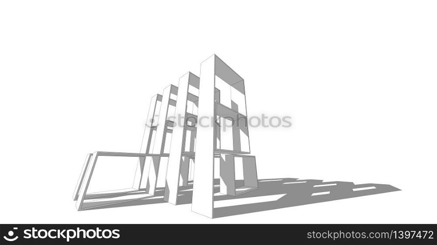 Abstract construction sculpture , 3D architectural illustration.