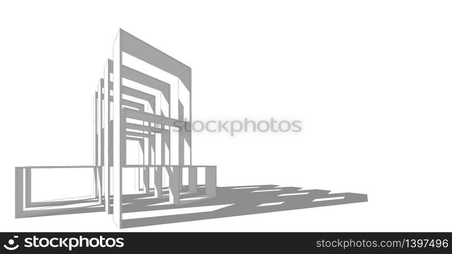 Abstract construction sculpture , 3D architectural illustration.