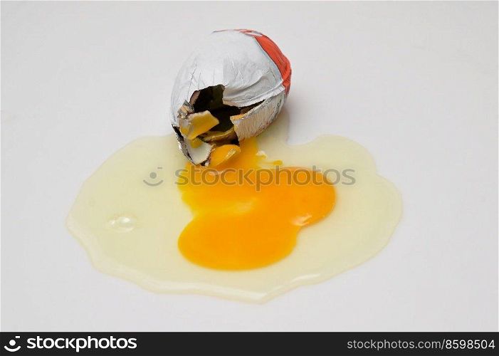 Abstract Cracked Egg With Yolk from A Chocolate Surprise Egg 
