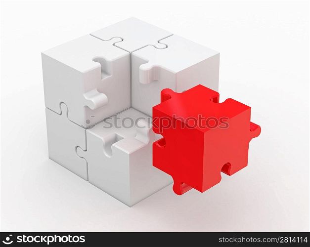 Abstract cube from puzzle on white background. 3d