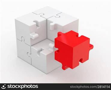 Abstract cube from puzzle on white background. 3d