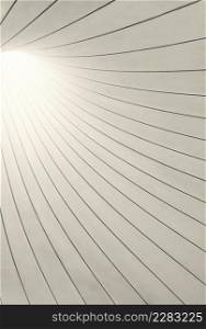 Abstract curved lines pattern of big white fabric marquee in vertical frame, view from inside and bottom view