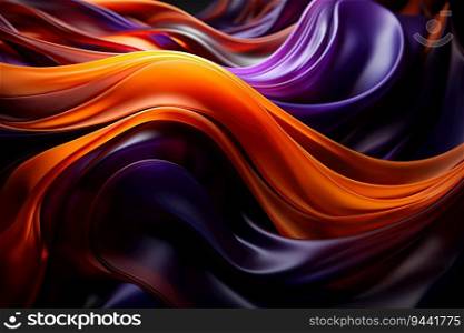 Abstract curves purple orange with black balls and lines, created by AI