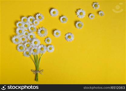 Abstract daisy flower bouquet on yellow background. Abstract daisy flower bouquet