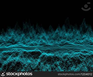 Abstract dark background with moving loop and flicker particles.Motion graphic Backdrop of ball dot Animation of seamless.Digital blue-green color wave light loopable. Beautiful surface illustration
