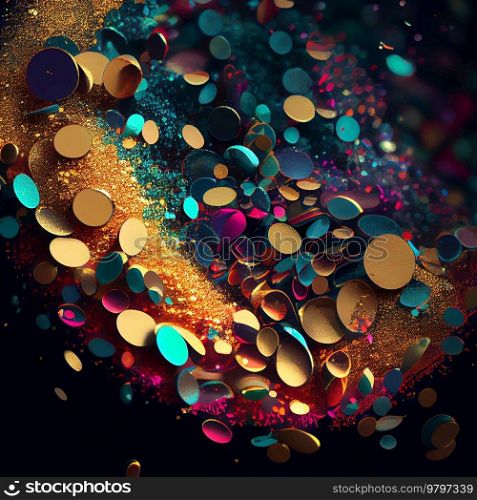 Abstract Dark Glossy Confetti Background. Generative AI