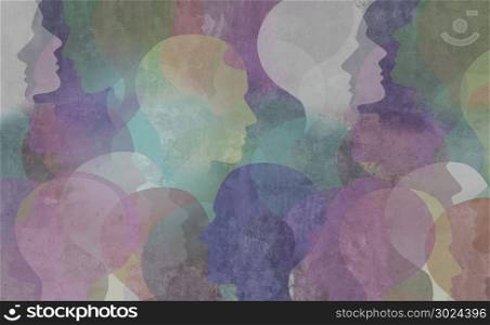 Abstract demographics art as a diversity society background as a color diverse ethnic group of people in a grunge texture as a social and public idea in a 3D illustration style.