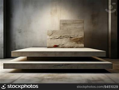 Abstract design of modern podium with empty concret. round concrete podium floor. Pedestal for display,Platform for design,Blank product,concrete room. AI Generative
