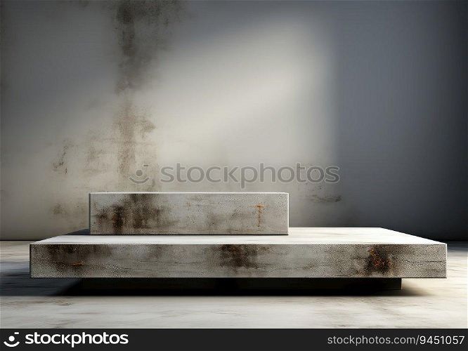 Abstract design of modern podium with empty concret. round concrete podium floor. Pedestal for display,Platform for design,Blank product,concrete room. AI Generative