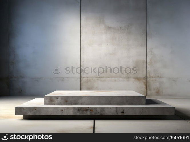 Abstract design of modern podium with empty concret. round concrete podium floor. Pedestal for display,Platform for design,Blank product,concrete room. AI Generative