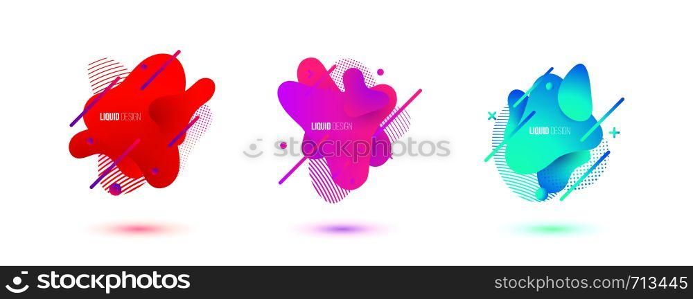Abstract design set of liquid shapes. Fluid vector design. Gradient flyer, banners with flowing liquid shapes. Modern presentation template.