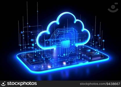 Abstract digital art of cloud computing and blue circuit boards is a great way to represent technology innovation and digital design. It is a versatile image that can be used in a variety of contexts. Generative AI
