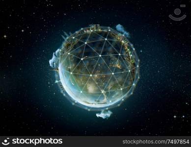 Abstract digital Earth globe with connection data network surrounding, Global International conveying connectivity concept .