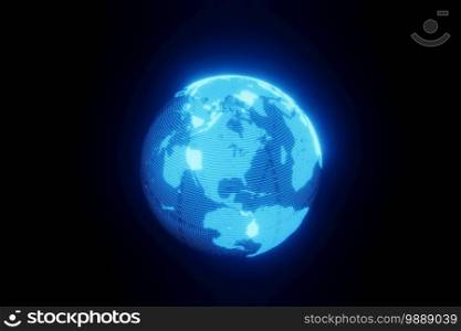 Abstract Digital Futuristic global planet Earth world map Hologram HUD Sci-fi on dark background 3D rendering