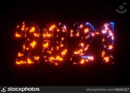 Abstract Digital Glowing futuristic 2021 number Glitter 3D rendering