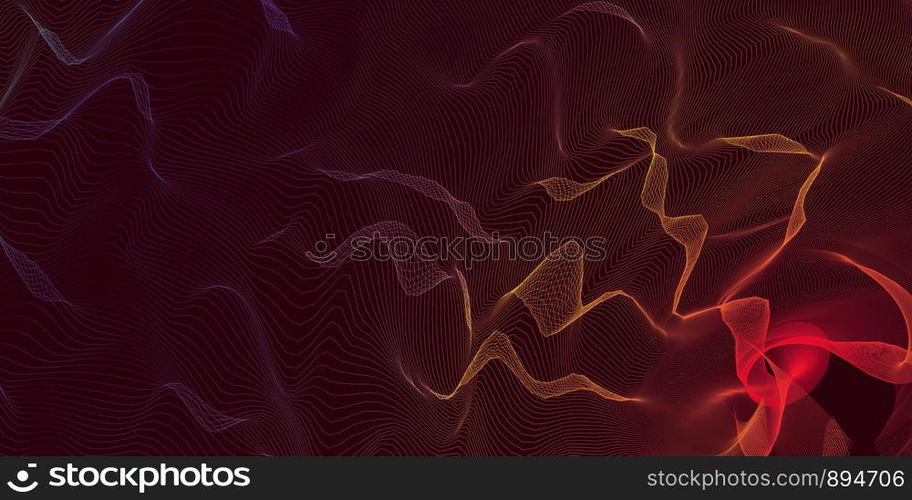 Abstract Digital Landscape with Flowing Energy Lines. Abstract Digital Landscape