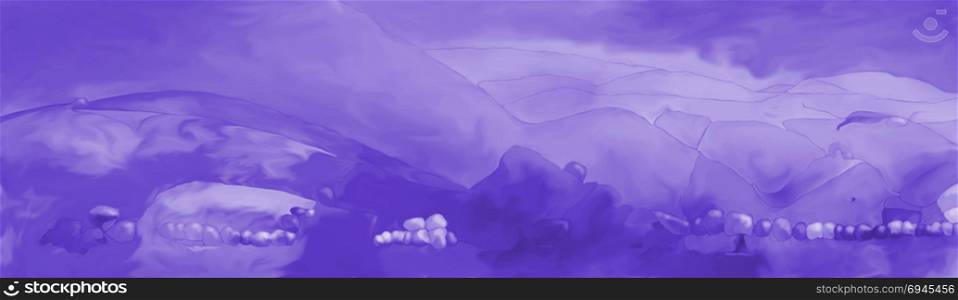 Abstract digital painted purple fantasy landscape. Abstract digital painted purple fantasy landscape or background texture with lines and fields