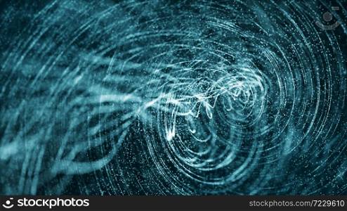 Abstract digital particles flow, Technology science background, Depth of field settings