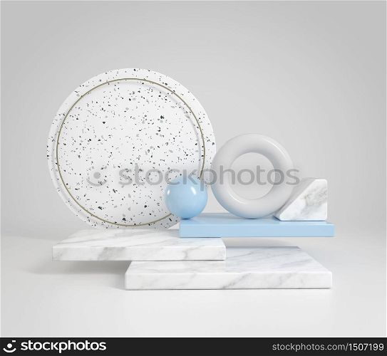 Abstract display composition geometric with marble and blue pastel color, 3d illustration