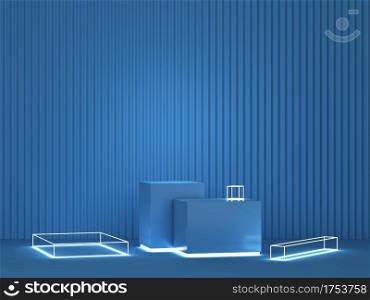 Abstract display stand with light shape as a showcase for product design. Minimal scene. 3d illustration