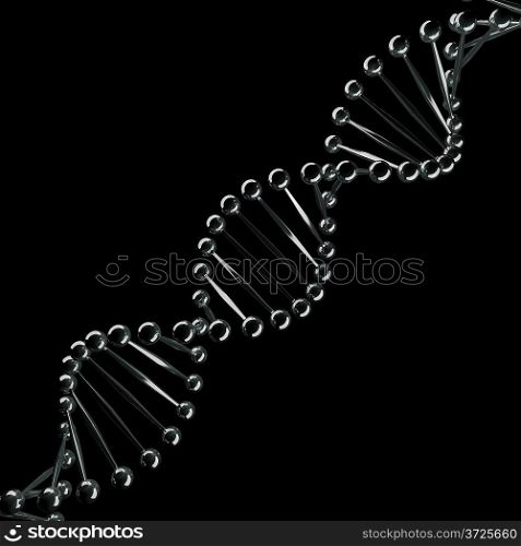 Abstract DNA chrome spiral isolated on black background.