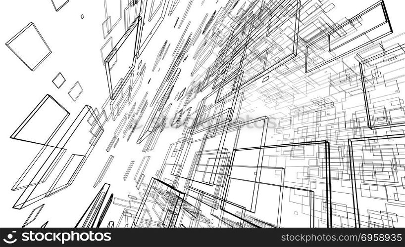 Abstract drawing lines in architectural art concept on white bac. Abstract drawing lines in architectural art concept on white background, 3d illustration. Abstract drawing lines in architectural art concept on white background, 3d illustration