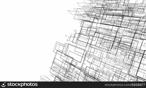 Abstract drawing lines in architectural art concept on white bac. Abstract drawing lines in architectural art concept on white background, 3d illustration. Abstract drawing lines in architectural art concept on white background, 3d illustration