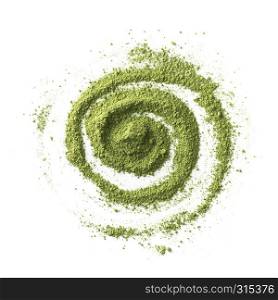 Abstract drawing with green Japanese Matcha tea powder isolated on white background