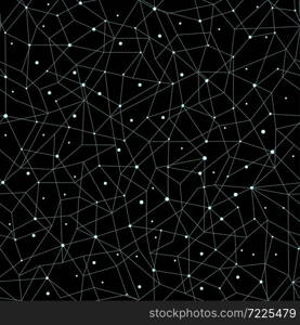 Abstract dynamic seamless pattern. Neural network of nodes and connections. Vector illustration on black background. Neural network seamless pattern. Neural network of nodes and connections. Vector