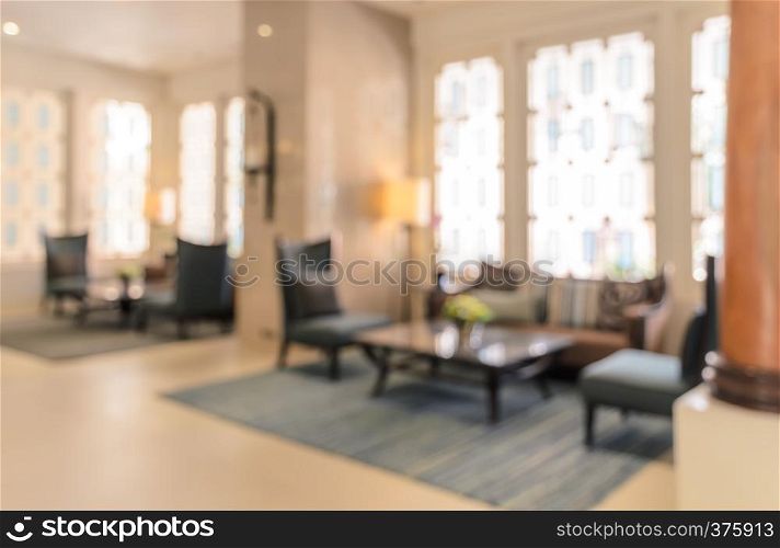 Abstract empty hotel lobby or living room blurred background. Retro filtered effect image.