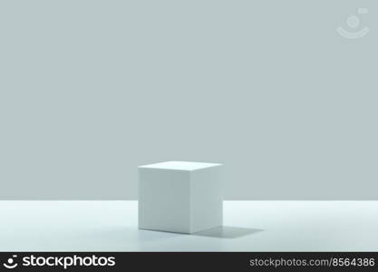 Abstract empty white podium on blue background. Mock up stand for product presentation. 3D Render. Minimal concept. Advertising template