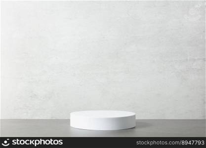 Abstract empty white podium on grey background. Mock up stand for product presentation. 3D Render. Minimal concept. Advertising template