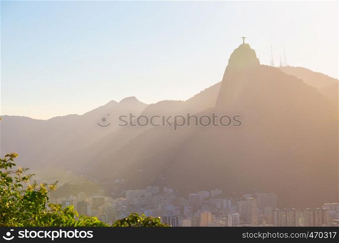 abstract evening view of Rio from the top of Sugar Loaf at sunset time