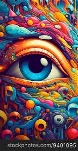 Abstract Eye Illustration Covered by a Huge Variety of Colorful Objects in a Dreamlike Style. Generative ai. High quality illustration. Abstract Eye Illustration Covered by a Huge Variety of Colorful Objects in a Dreamlike Style. Generative ai