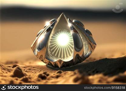 Abstract fantasy shell on the beach. Surreal seashell on the alien planet landscape. Generated AI.. Abstract fantasy shell on the beach. Surreal seashell on the alien planet landscape. Generated AI