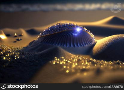 Abstract fantasy shell on the beach. Surreal seashell on the alien planet landscape. Generated AI.. Abstract fantasy shell on the beach. Surreal seashell on the alien planet landscape. Generated AI