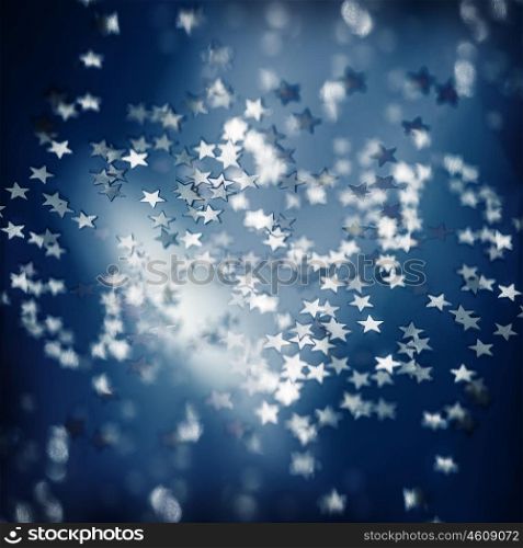 Abstract festive background, dark blue backdrop with many shiny stars decoration, Christmas ornament, decorative dreamy wallpaper
